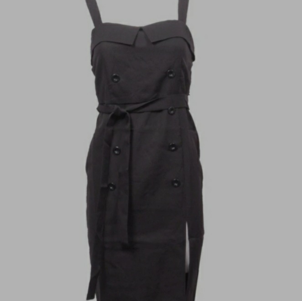 FAVLUX Fashion Black Sleeveless Jumper Dress Small Thick Straps Button Front